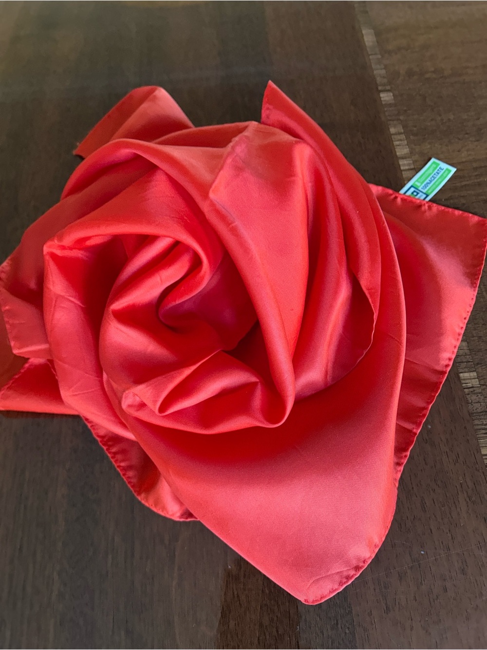 Elegant Red Satin Scarf - by PA Paris Scotch guard water repellent 25“ x 25“
